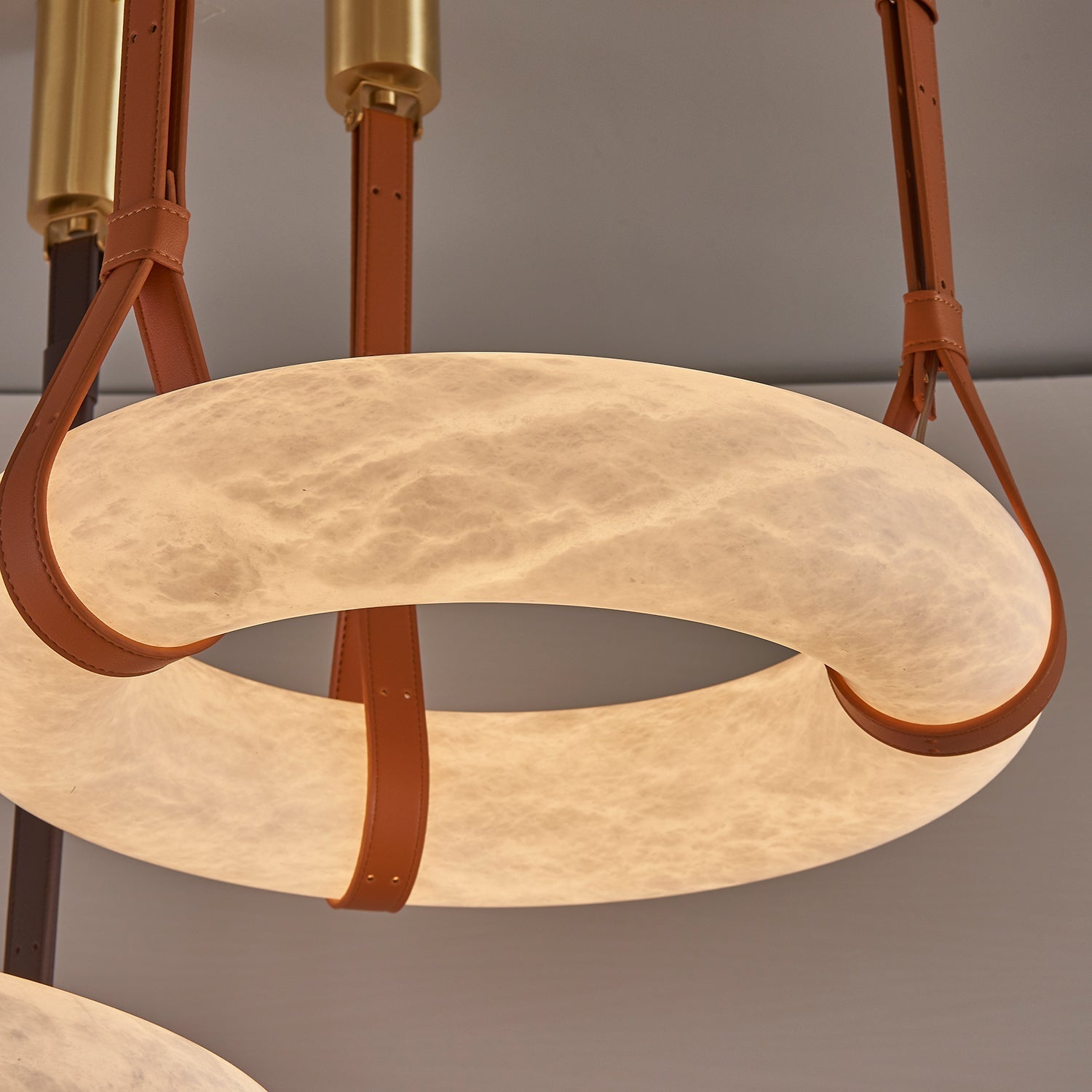 Pendant Light Alabaster Ring LED Ø 120.0 cm Gold Dining Room Halo Hanging Ceiling Lamp Adjustable | Thomler