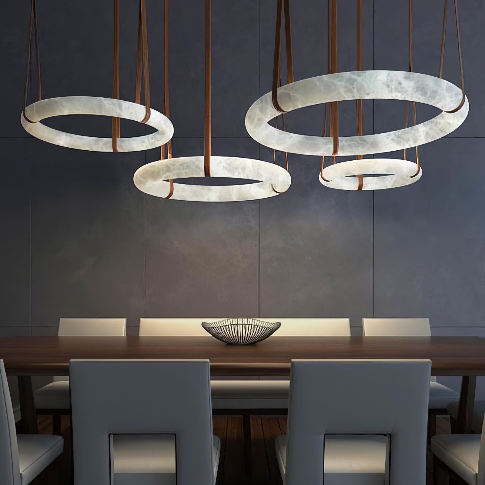 Pendant Light Alabaster Ring LED Ø 120.0 cm Gold Dining Room Halo Hanging Ceiling Lamp Adjustable | Thomler