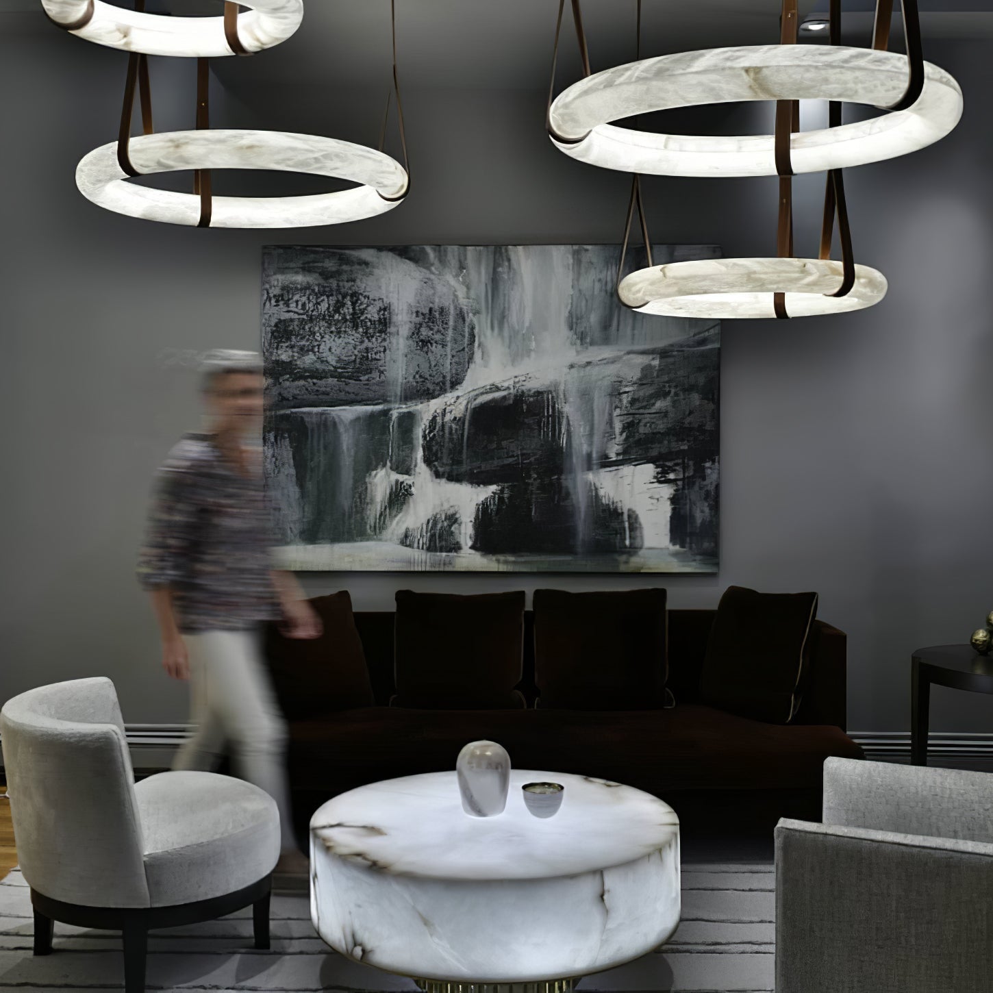 Pendant Light Alabaster Ring LED Ø 120.0 cm Gold Dining Room Halo Hanging Ceiling Lamp Adjustable | Thomler