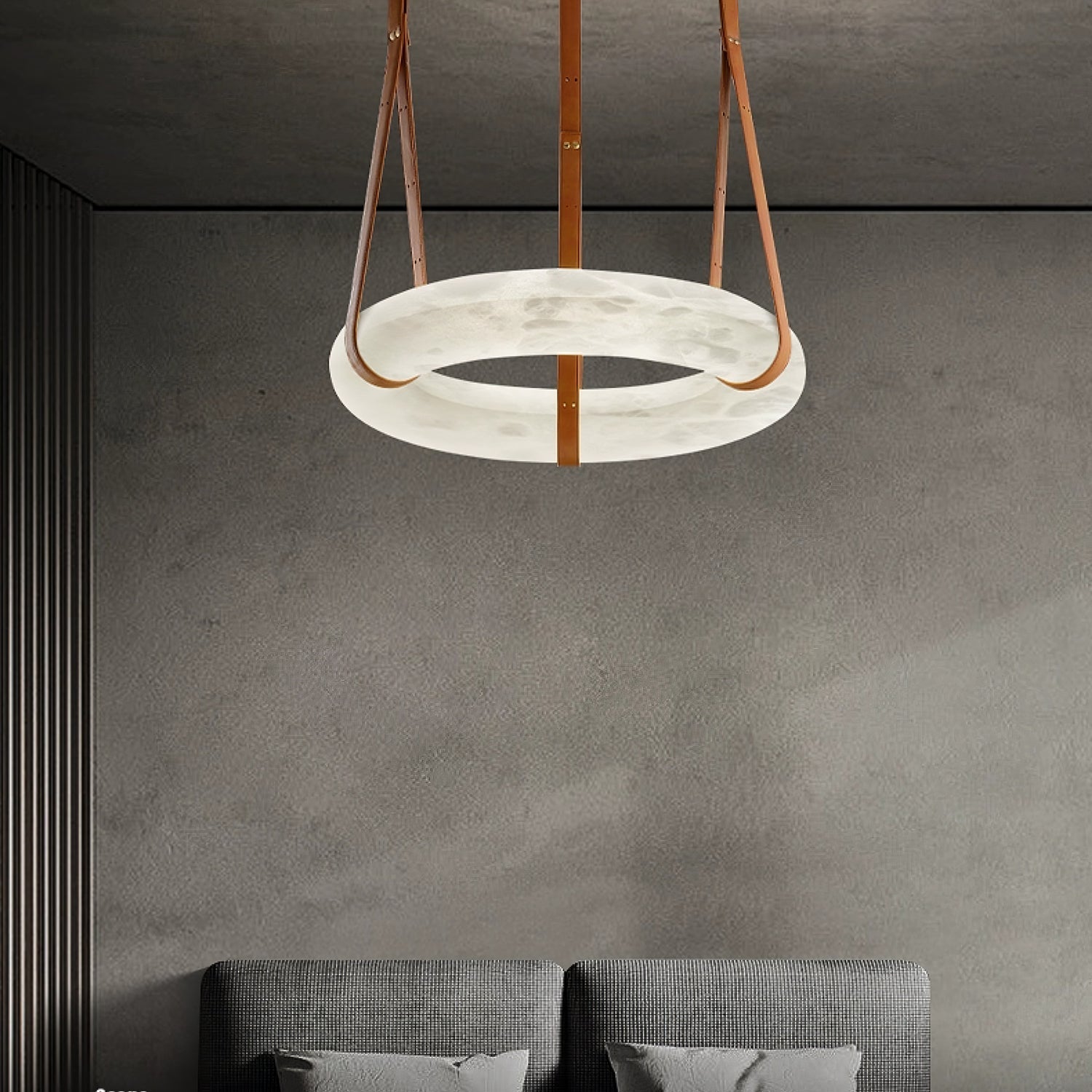 Pendant Light Alabaster Ring LED Ø 120.0 cm Gold Dining Room Halo Hanging Ceiling Lamp Adjustable | Thomler
