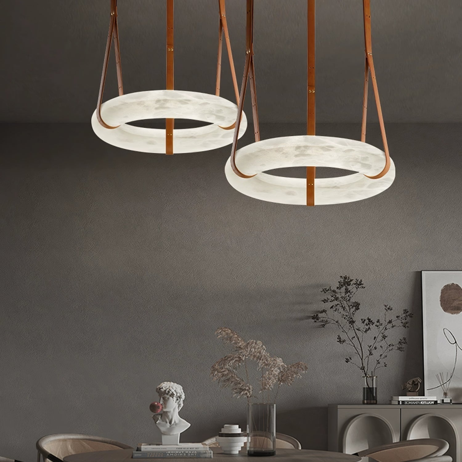 Pendant Light Alabaster Ring LED Ø 120.0 cm Gold Dining Room Halo Hanging Ceiling Lamp Adjustable | Thomler