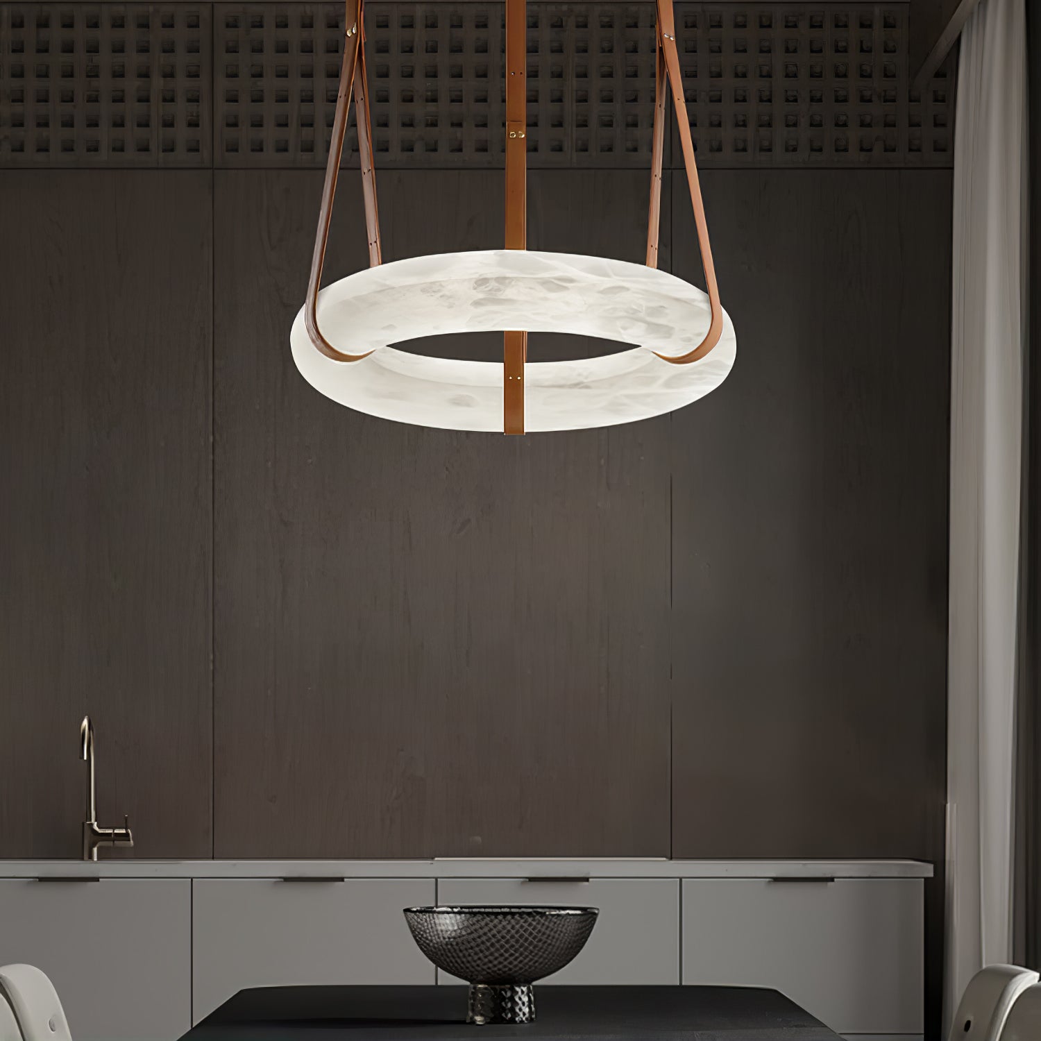 Pendant Light Alabaster Ring LED Ø 120.0 cm Gold Dining Room Halo Hanging Ceiling Lamp Adjustable | Thomler