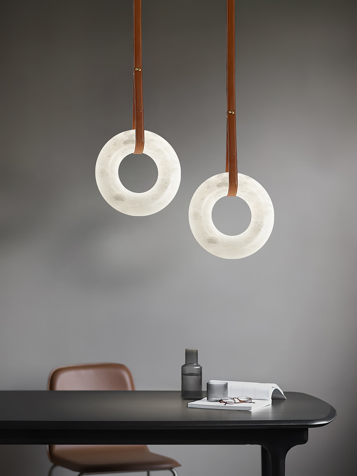 Pendant Light Alabaster Ring LED Ø 120.0 cm Gold Dining Room Halo Hanging Ceiling Lamp Adjustable | Thomler