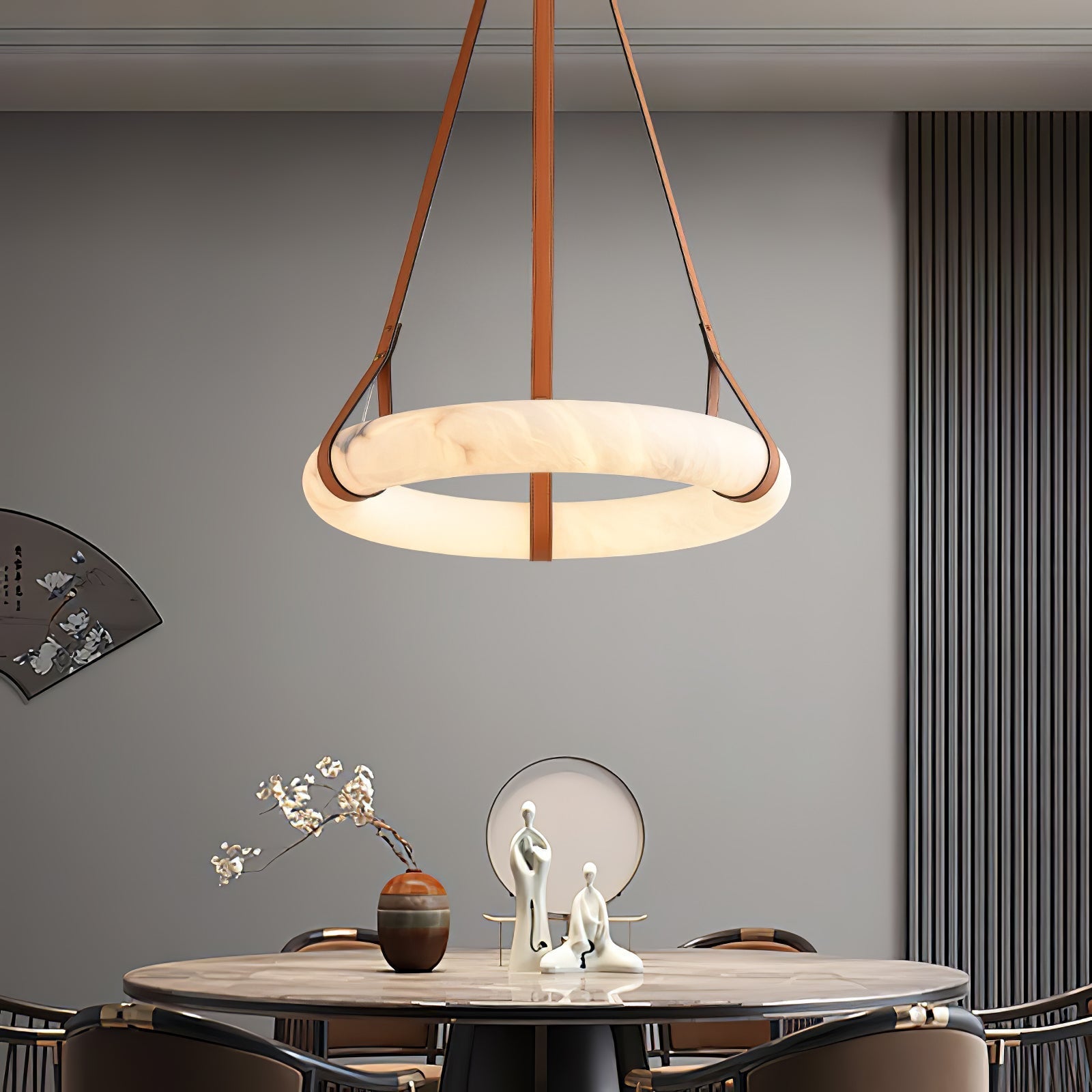 Pendant Light Alabaster Ring LED Ø 120.0 cm Gold Dining Room Halo Hanging Ceiling Lamp Adjustable | Thomler