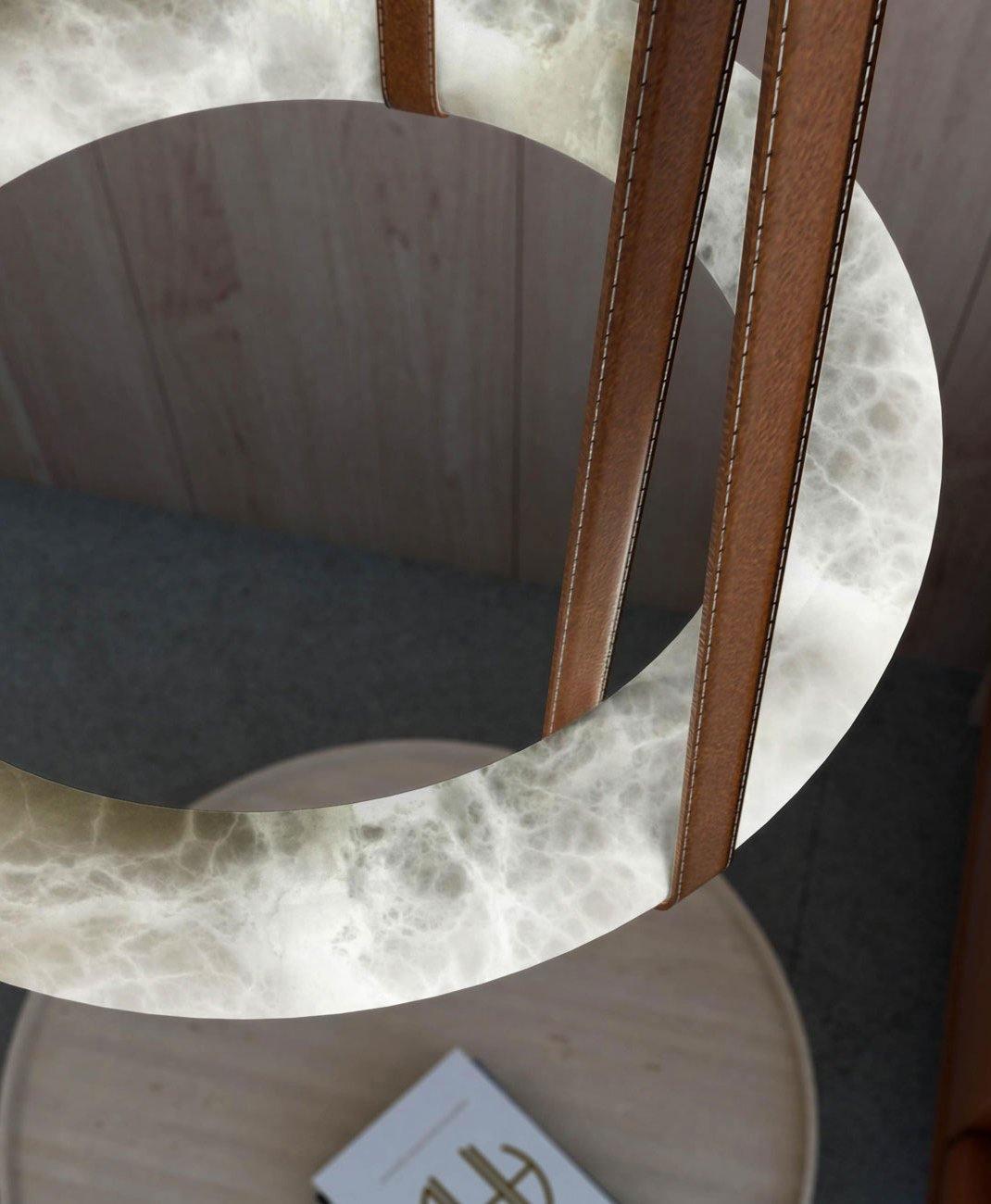 Pendant Light Alabaster Ring LED Ø 120.0 cm Gold Dining Room Halo Hanging Ceiling Lamp Adjustable | Thomler