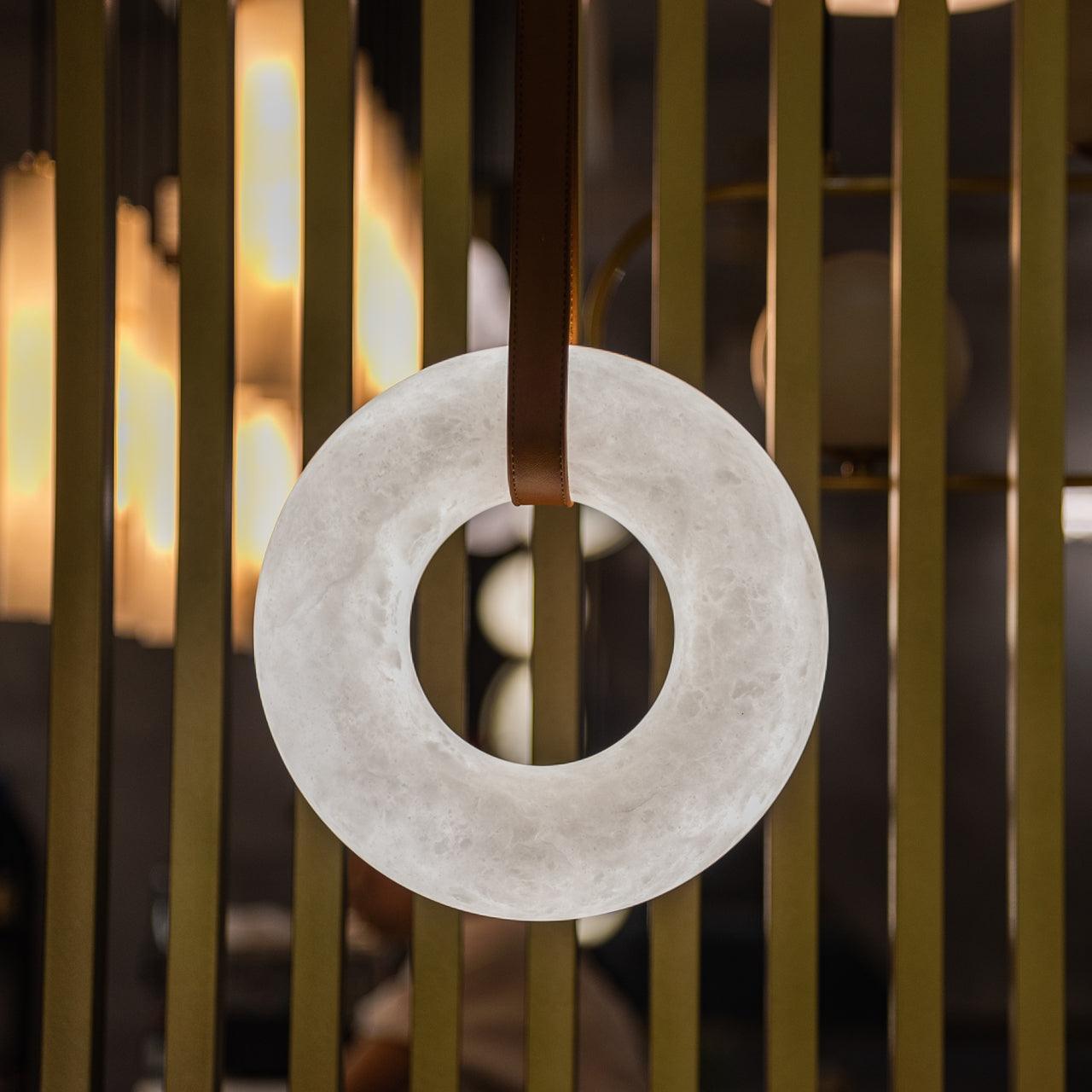 Pendant Light Alabaster Ring LED Ø 120.0 cm Gold Dining Room Halo Hanging Ceiling Lamp Adjustable | Thomler