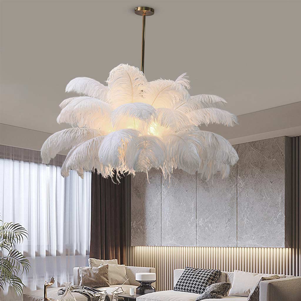 Pendant Light Ostrich Feather 80.0 cm White Living Room Bedroom Ceiling Hanging Lamp LED Ambient Lighting | Thomler