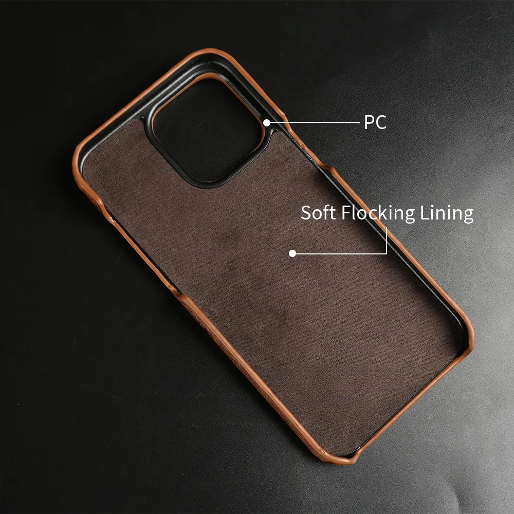 Genuine Ostrich Leather iPhone Case for 14/15/16/17 Series – Shock-Absorbing with Soft Lining & Raised Edges | Thomler