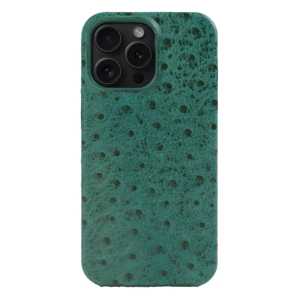 Genuine Ostrich Leather iPhone Case for 14/15/16/17 Series – Shock-Absorbing with Soft Lining & Raised Edges | Thomler