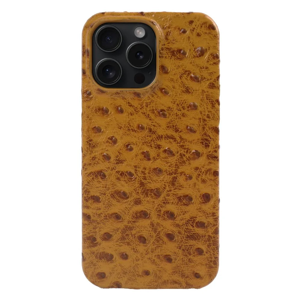 Genuine Ostrich Leather iPhone Case for 14/15/16/17 Series – Shock-Absorbing with Soft Lining & Raised Edges | Thomler