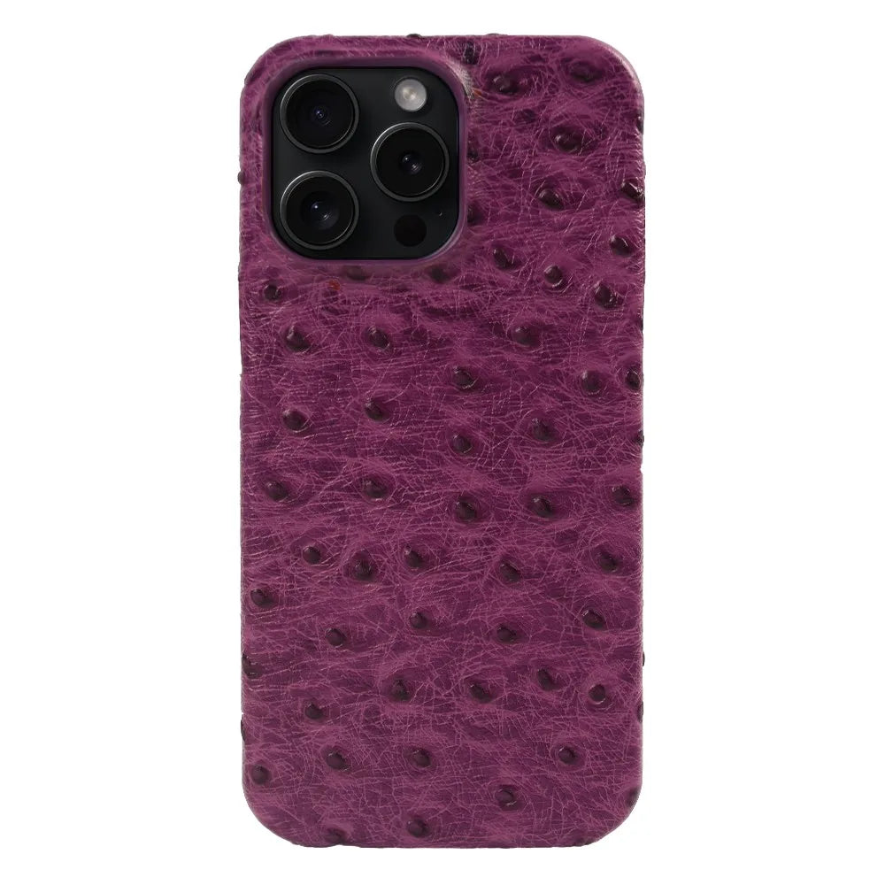 Genuine Ostrich Leather iPhone Case for 14/15/16/17 Series – Shock-Absorbing with Soft Lining & Raised Edges | Thomler