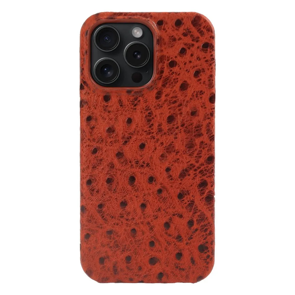 Genuine Ostrich Leather iPhone Case for 14/15/16/17 Series – Shock-Absorbing with Soft Lining & Raised Edges | Thomler