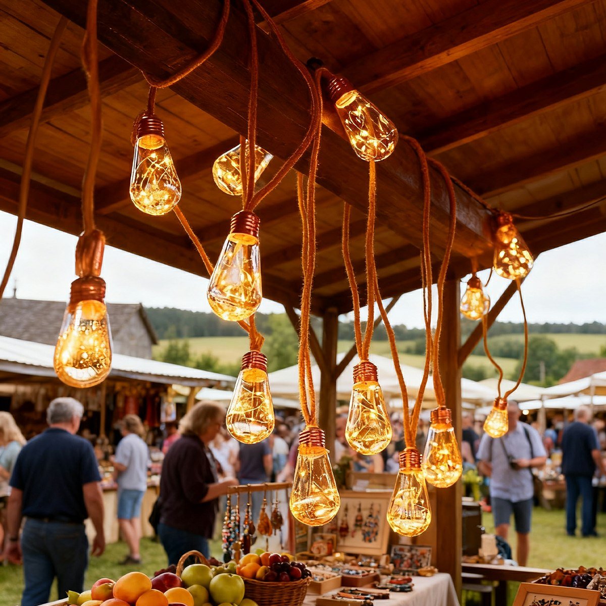 Solar String Lights with Vintage Edison Bulbs – Hemp Rope Design for Patio, Deck & Backyard – Warm White Glow | Thomler