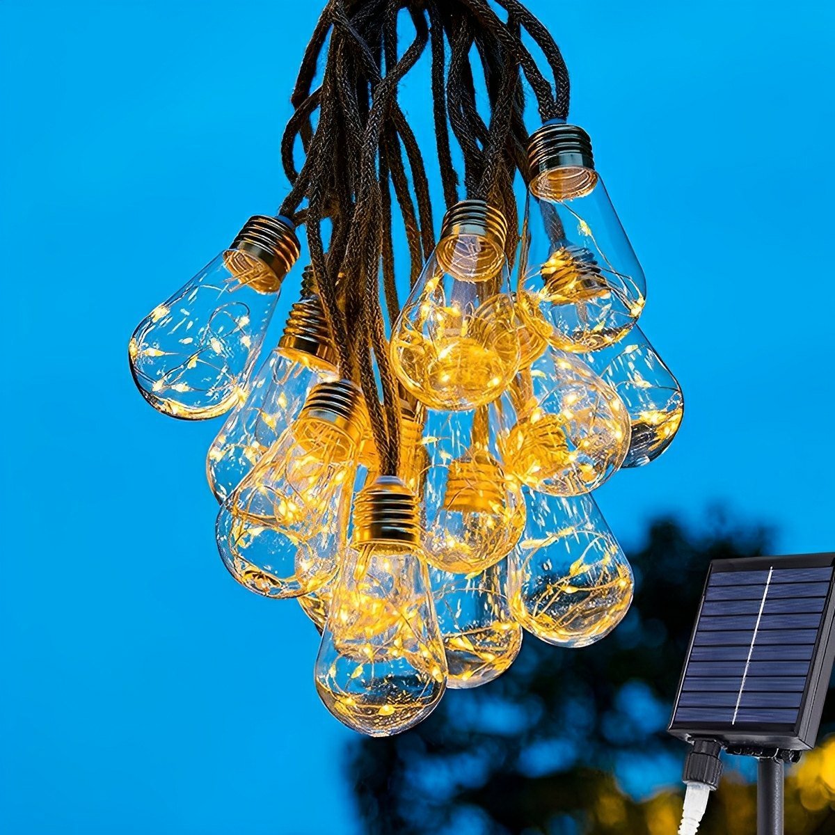 Solar String Lights with Vintage Edison Bulbs – Hemp Rope Design for Patio, Deck & Backyard – Warm White Glow | Thomler