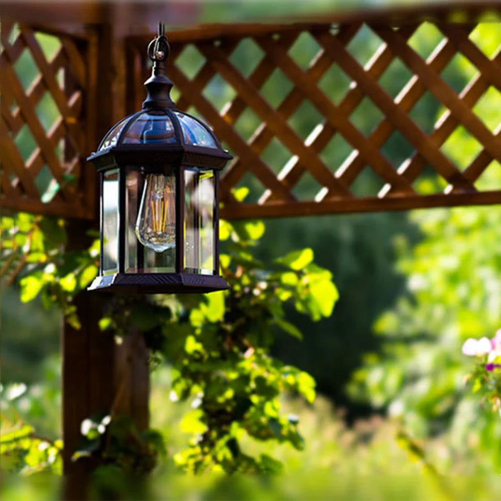 Six-Sided Metal & Glass Hanging Lantern for Porch, Patio & Entryway – Weatherproof Outdoor Ceiling Light with 360° Illumination & Vintage | Thomler