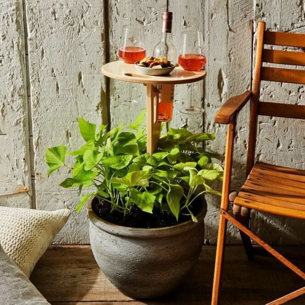 Portable Wine Table for Outdoor Picnics – Holds 2 Glasses, Bottle & Snacks | Stakes into Grass or Sand | Thomler