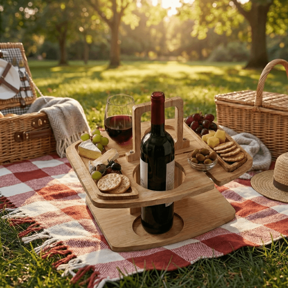Portable Folding Wine Table with Built-In Holders for Outdoor Entertaining & Park Gatherings | Thomler