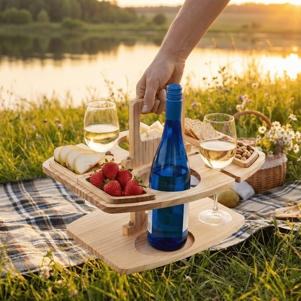 Portable Folding Wine Table with Built-In Holders for Outdoor Entertaining & Park Gatherings | Thomler