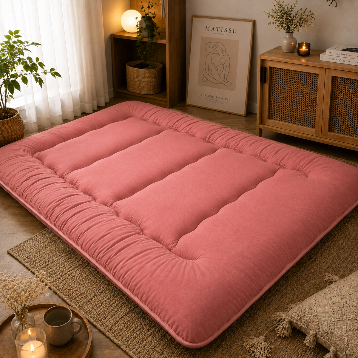 Foldable Floor Mattress 4-Inch Thick Quilted Sleeping Pad for Adults & Kids | Guest Bed, Dorm Room, Yoga | All-Season Portable Futon | Thomler