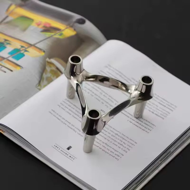 3-Piece Steel Atom Taper Holder Set – Modern Geometric Candlestick Display for Dining Tables, Shelves & Consoles | Thomler