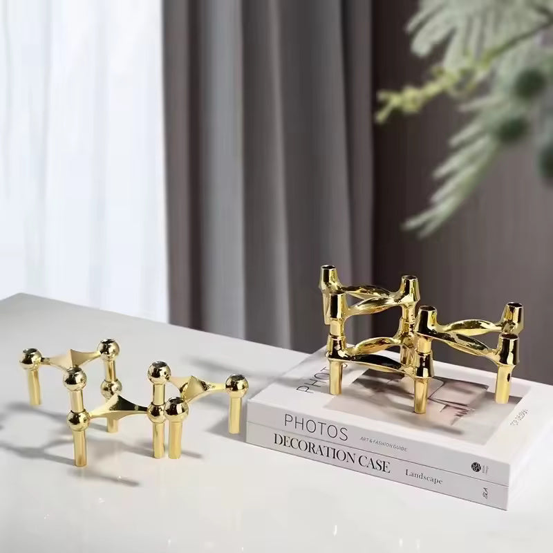 3-Piece Steel Atom Taper Holder Set – Modern Geometric Candlestick Display for Dining Tables, Shelves & Consoles | Thomler