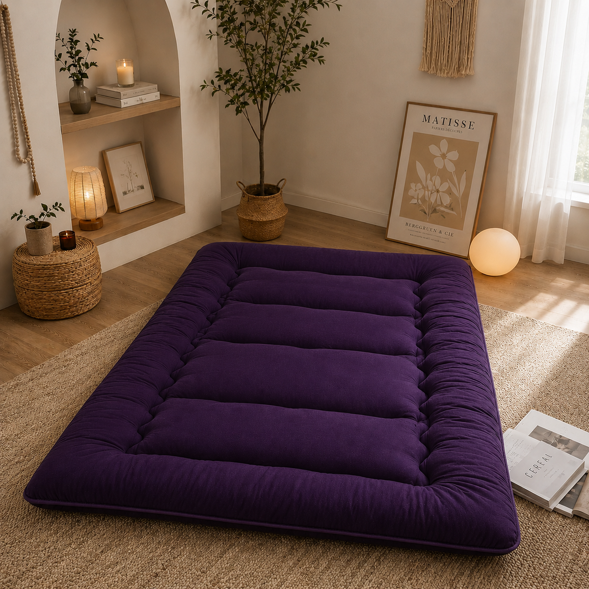 Foldable Floor Mattress 4-Inch Thick Quilted Sleeping Pad for Adults & Kids | Guest Bed, Dorm Room, Yoga | All-Season Portable Futon | Thomler