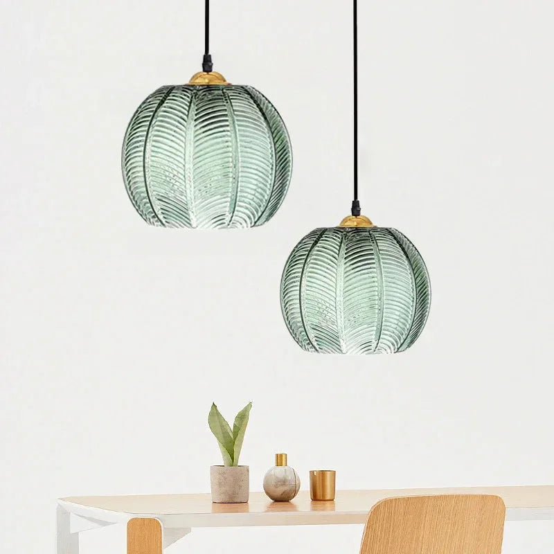 Pendant Light Glass 12 in Boho Tropical Palm Leaf Living Room Kitchen Bedroom Hanging Lamp | Thomler