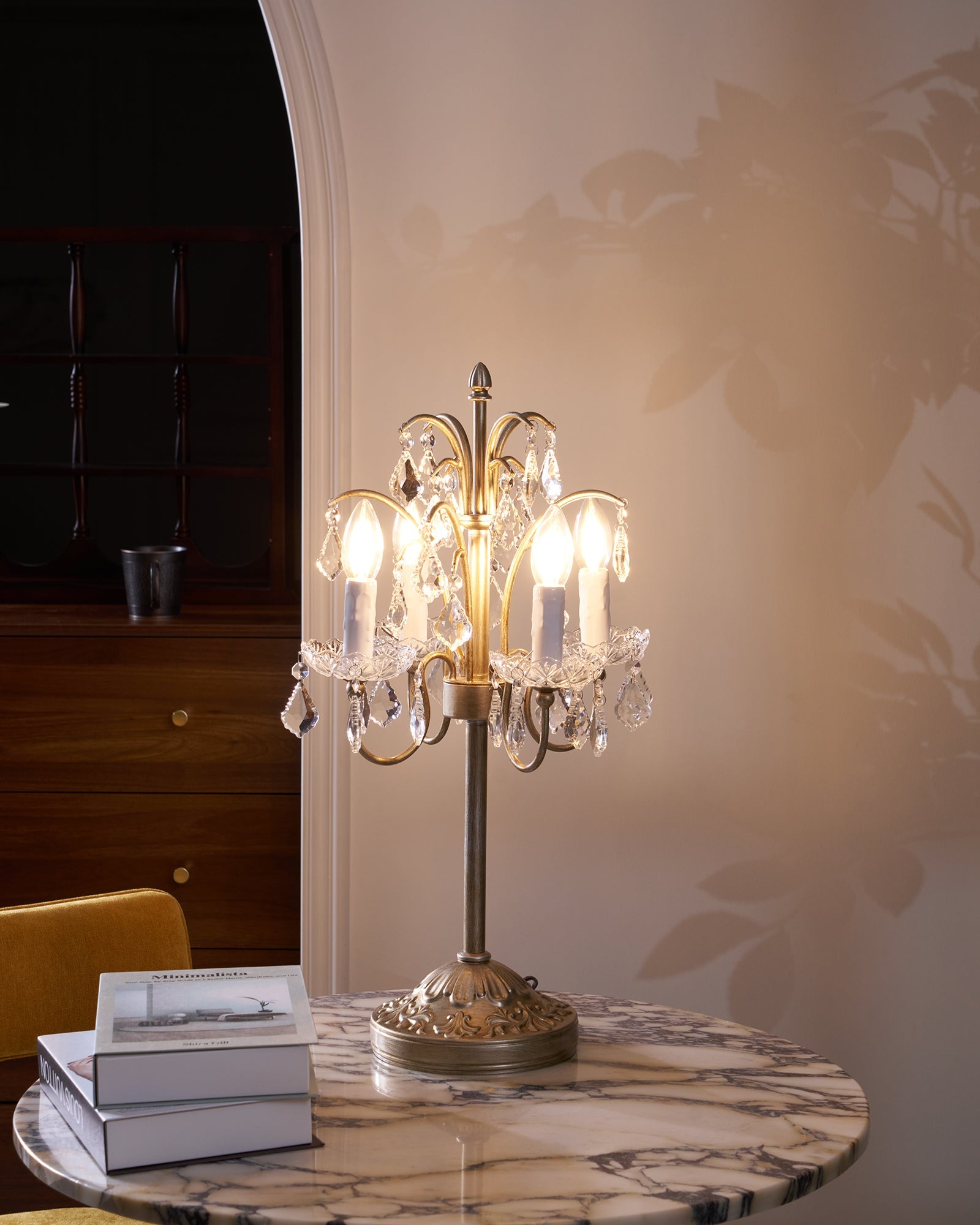Table Lamp Metal Crystal Glass 21.7 in Height Chandelier Style Living Room Bedroom | Thomler