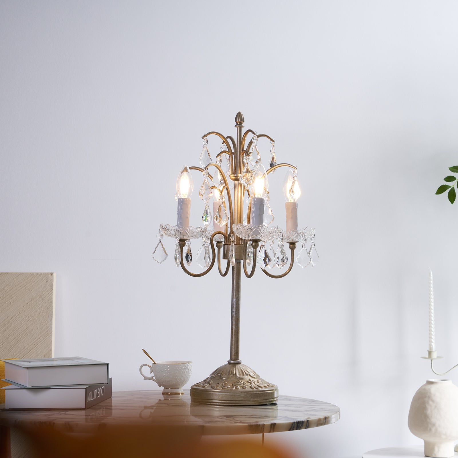 Table Lamp Metal Crystal Glass 21.7 in Height Chandelier Style Living Room Bedroom | Thomler