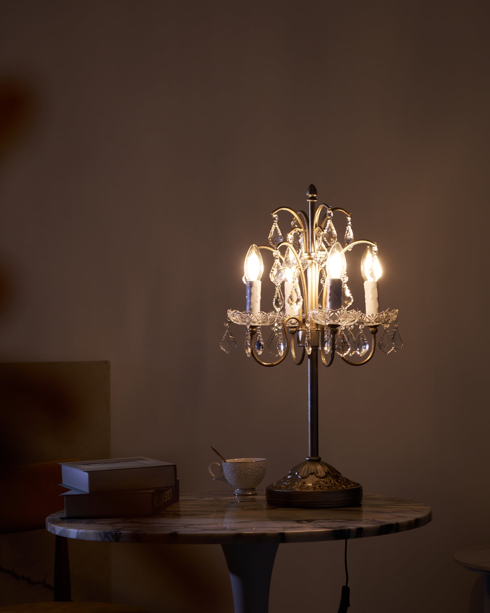 Table Lamp Metal Crystal Glass 21.7 in Height Chandelier Style Living Room Bedroom | Thomler