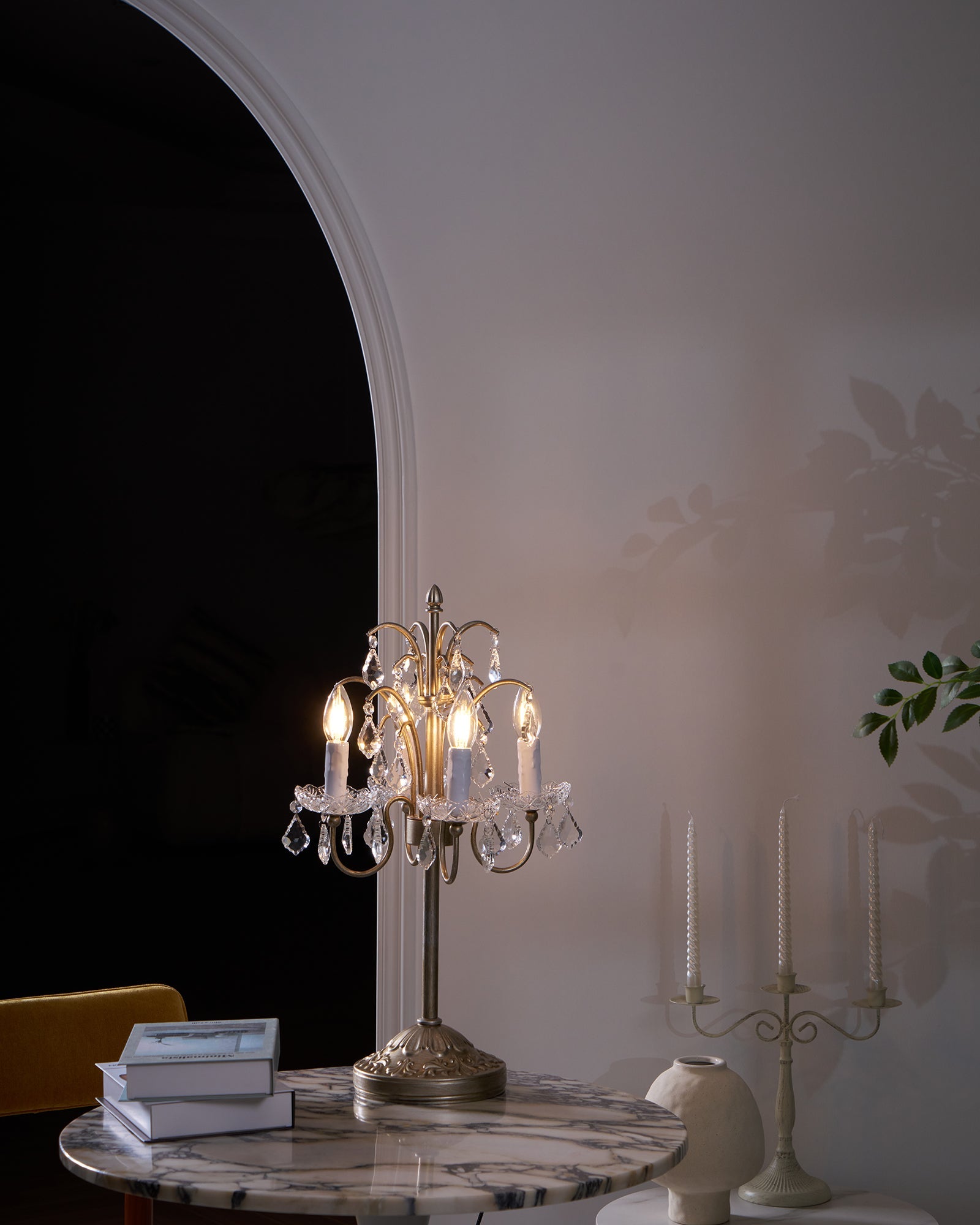 Table Lamp Metal Crystal Glass 21.7 in Height Chandelier Style Living Room Bedroom | Thomler