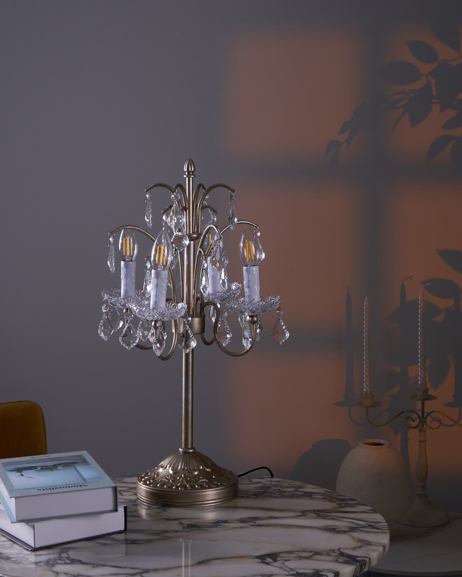 Table Lamp Metal Crystal Glass 21.7 in Height Chandelier Style Living Room Bedroom | Thomler