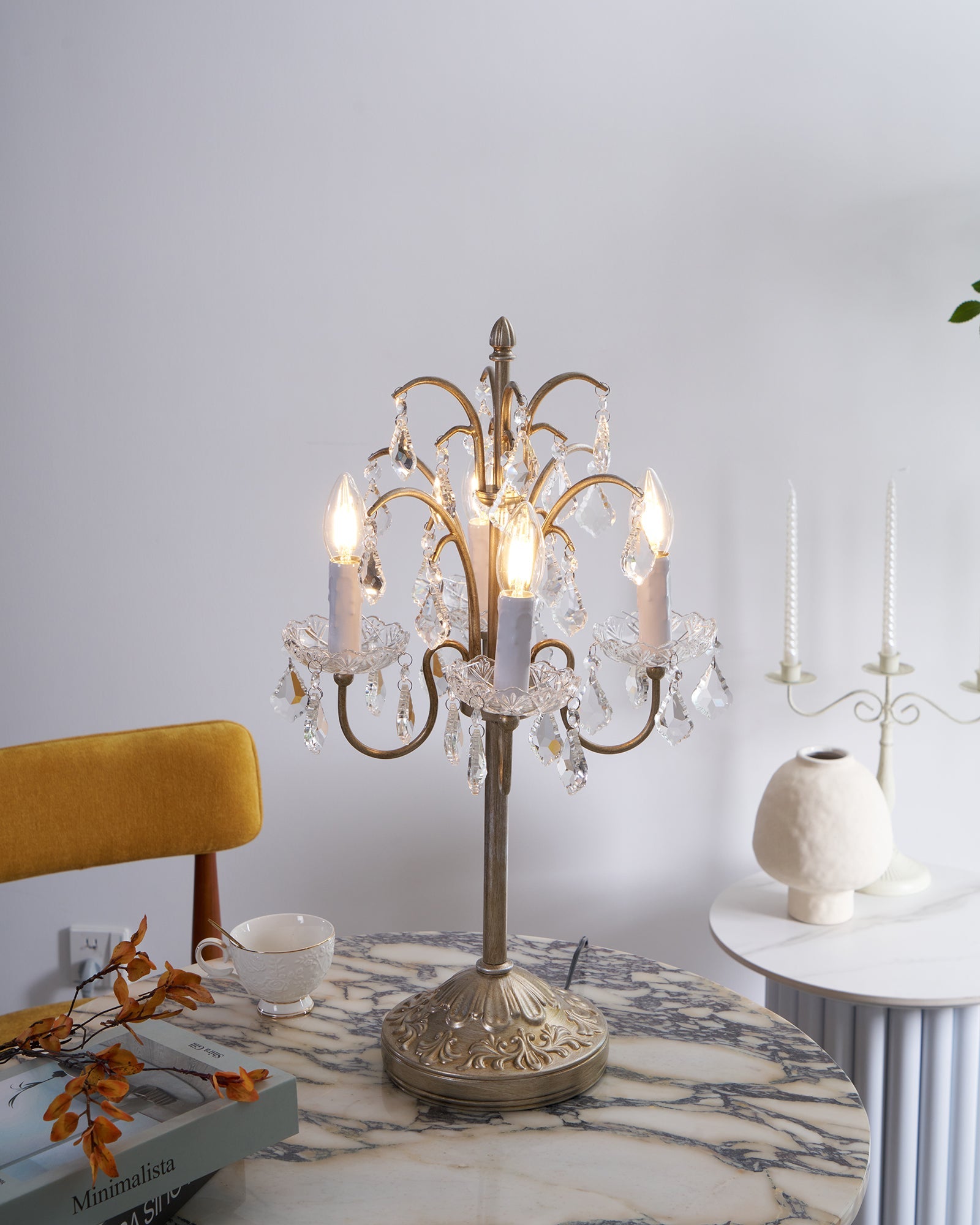 Table Lamp Metal Crystal Glass 21.7 in Height Chandelier Style Living Room Bedroom | Thomler
