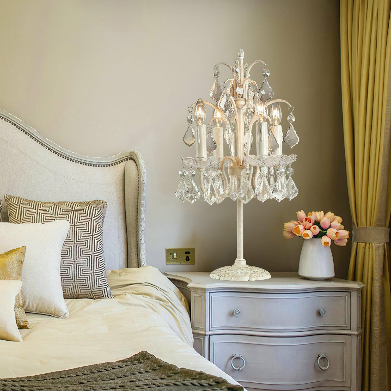 Table Lamp Metal Crystal Glass 21.7 in Height Chandelier Style Living Room Bedroom | Thomler