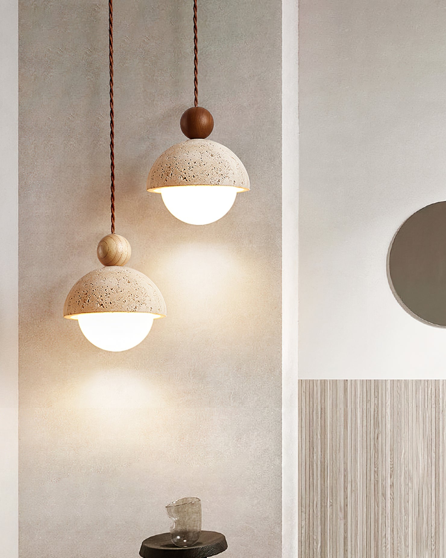 Pendant Light Travertine Glass Dome 5.9 in Beige Indoor Dining Kitchen Hanging Fixture Modern Lighting Decor | Thomler