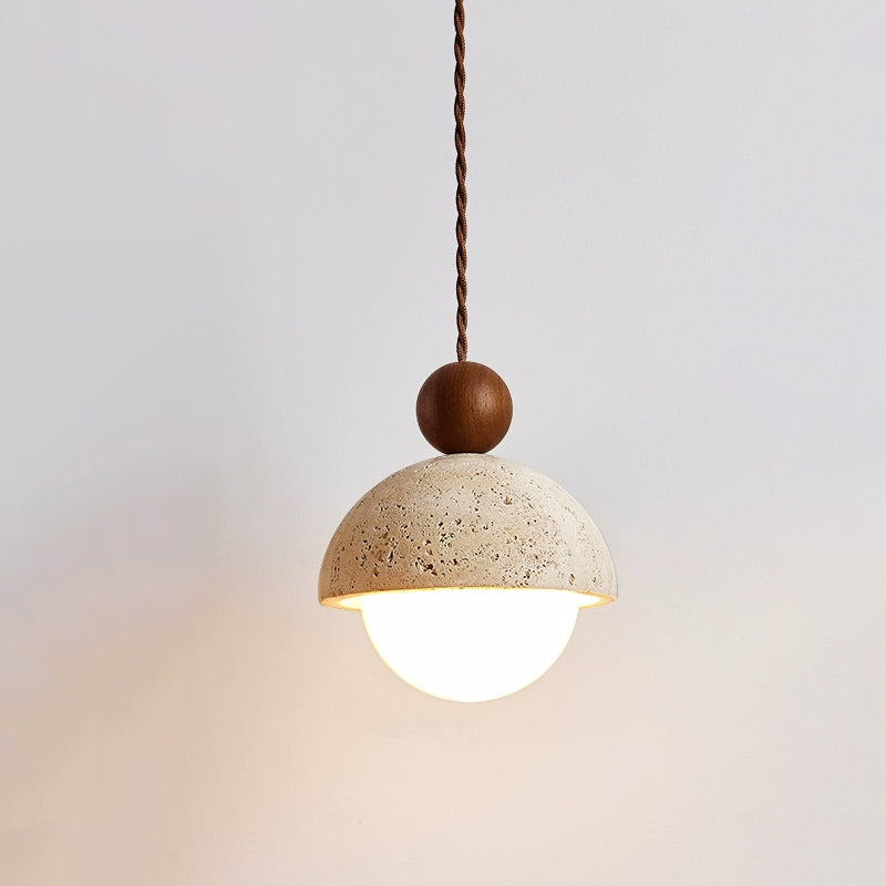 Pendant Light Travertine Glass Dome 5.9 in Beige Indoor Dining Kitchen Hanging Fixture Modern Lighting Decor | Thomler