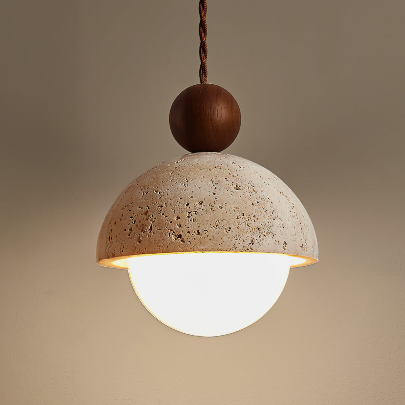 Pendant Light Travertine Glass Dome 5.9 in Beige Indoor Dining Kitchen Hanging Fixture Modern Lighting Decor | Thomler