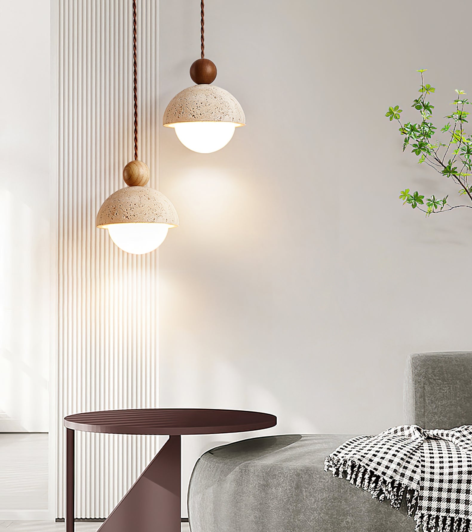 Pendant Light Travertine Glass Dome 5.9 in Beige Indoor Dining Kitchen Hanging Fixture Modern Lighting Decor | Thomler