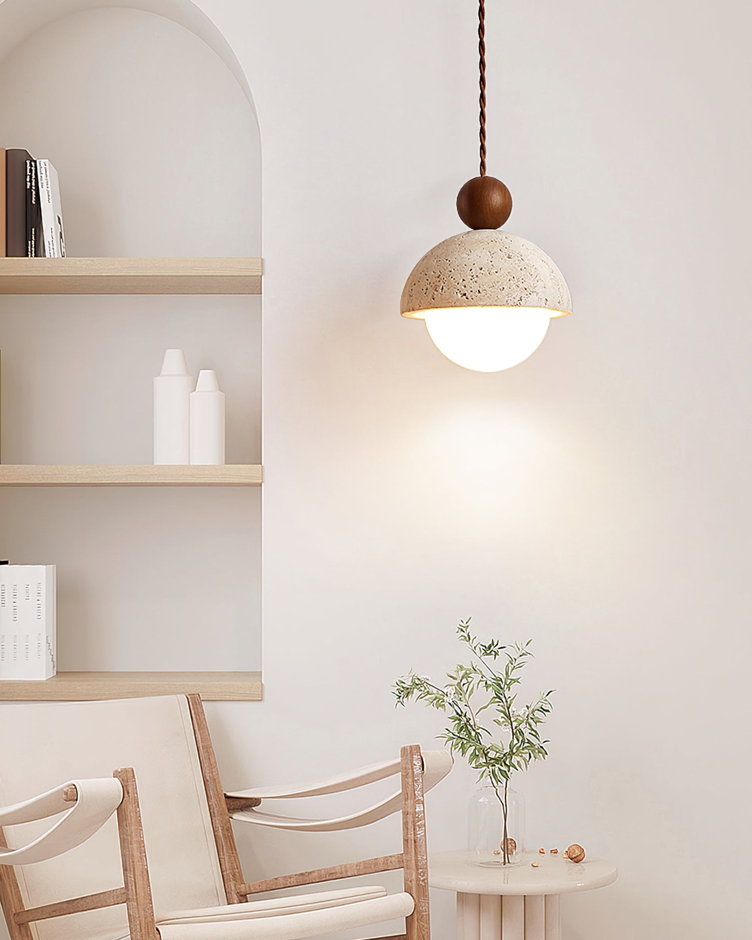 Pendant Light Travertine Glass Dome 5.9 in Beige Indoor Dining Kitchen Hanging Fixture Modern Lighting Decor | Thomler