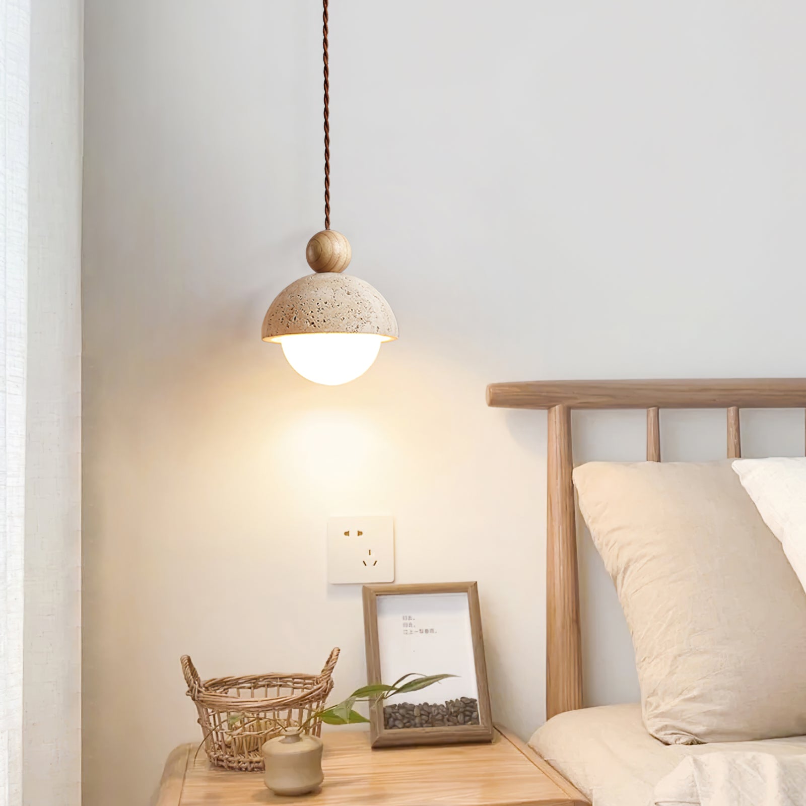 Pendant Light Travertine Glass Dome 5.9 in Beige Indoor Dining Kitchen Hanging Fixture Modern Lighting Decor | Thomler