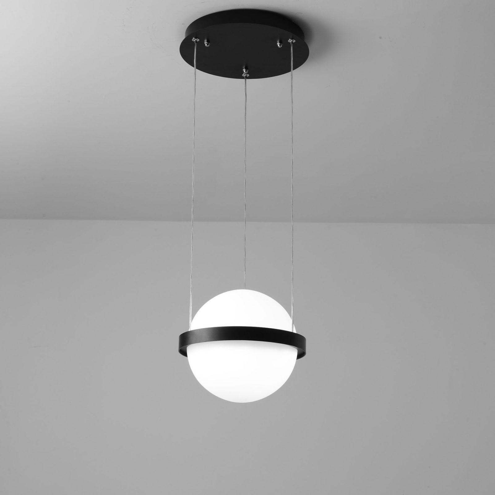 Spherical LED Hanging Fixture for Kitchen Island & Dining Area – Adjustable Height Black Metal Pendant with Dual-Tone Lighting, 8.7 in Acryl | Thomler