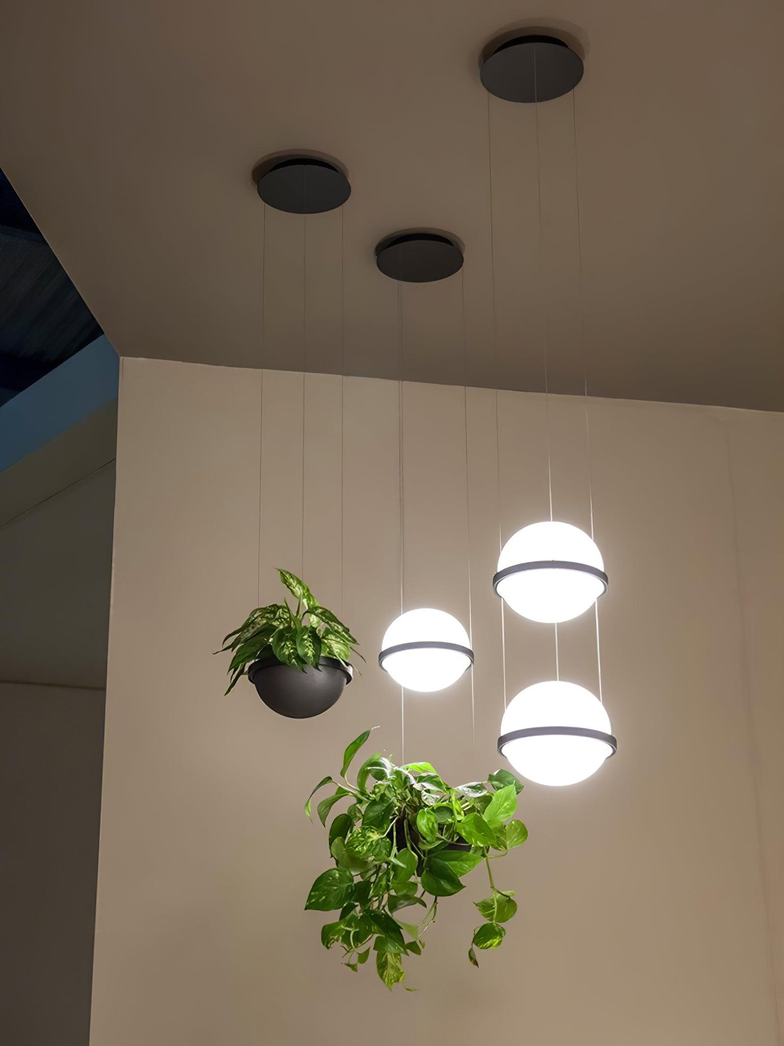 Spherical LED Hanging Fixture for Kitchen Island & Dining Area – Adjustable Height Black Metal Pendant with Dual-Tone Lighting, 8.7 in Acryl | Thomler