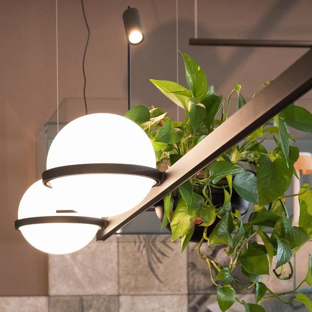 Spherical LED Hanging Fixture for Kitchen Island & Dining Area – Adjustable Height Black Metal Pendant with Dual-Tone Lighting, 8.7 in Acryl | Thomler