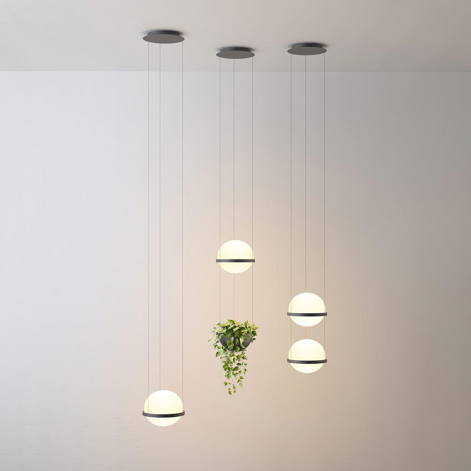 Spherical LED Hanging Fixture for Kitchen Island & Dining Area – Adjustable Height Black Metal Pendant with Dual-Tone Lighting, 8.7 in Acryl | Thomler
