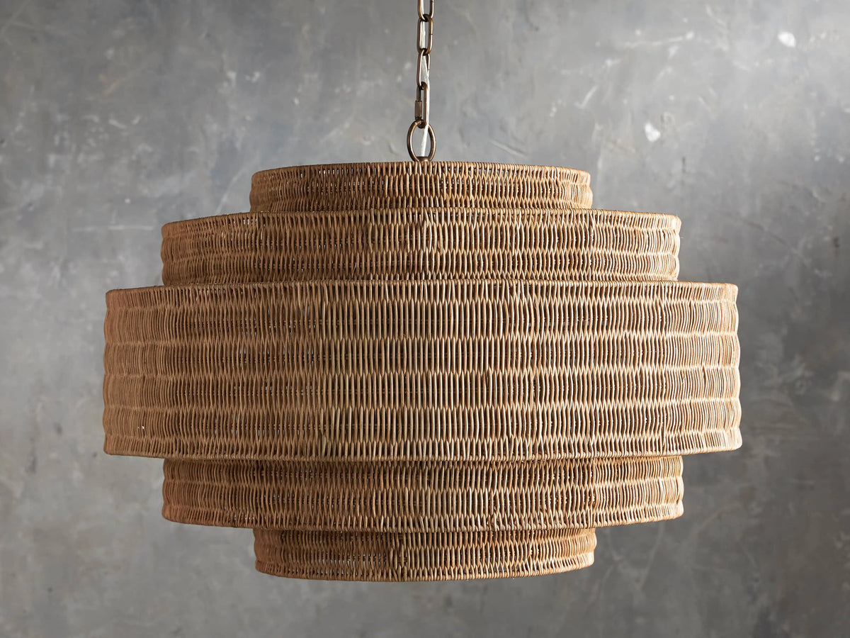Woven Rattan Ceiling Chandelier with Layered Dome Shade – 28 or 40 Inch Natural Boho Pendant Light for Dining Room, Bedroom, Living Room | Thomler