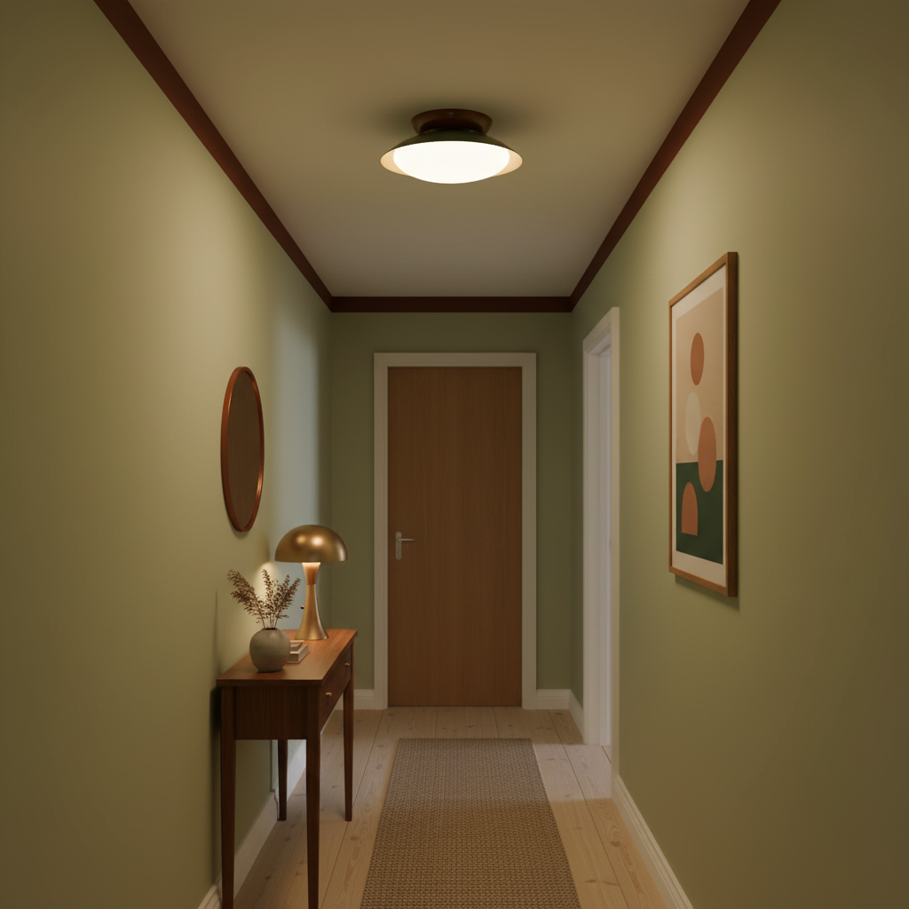 Ceiling Light Metal Dome 9.8 in LED Green Brown Bathroom Kitchen Flush Mount Fixture | Thomler