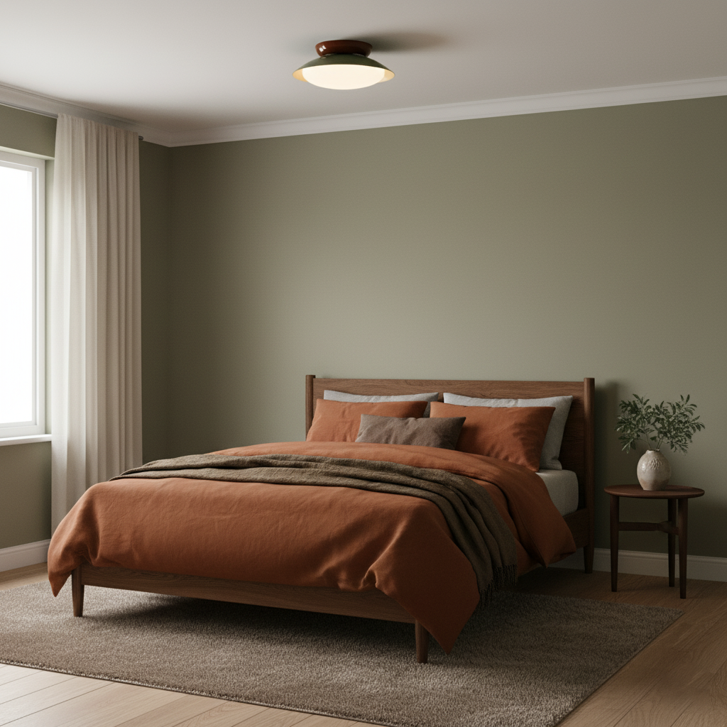 Ceiling Light Metal Dome 9.8 in LED Green Brown Bathroom Kitchen Flush Mount Fixture | Thomler