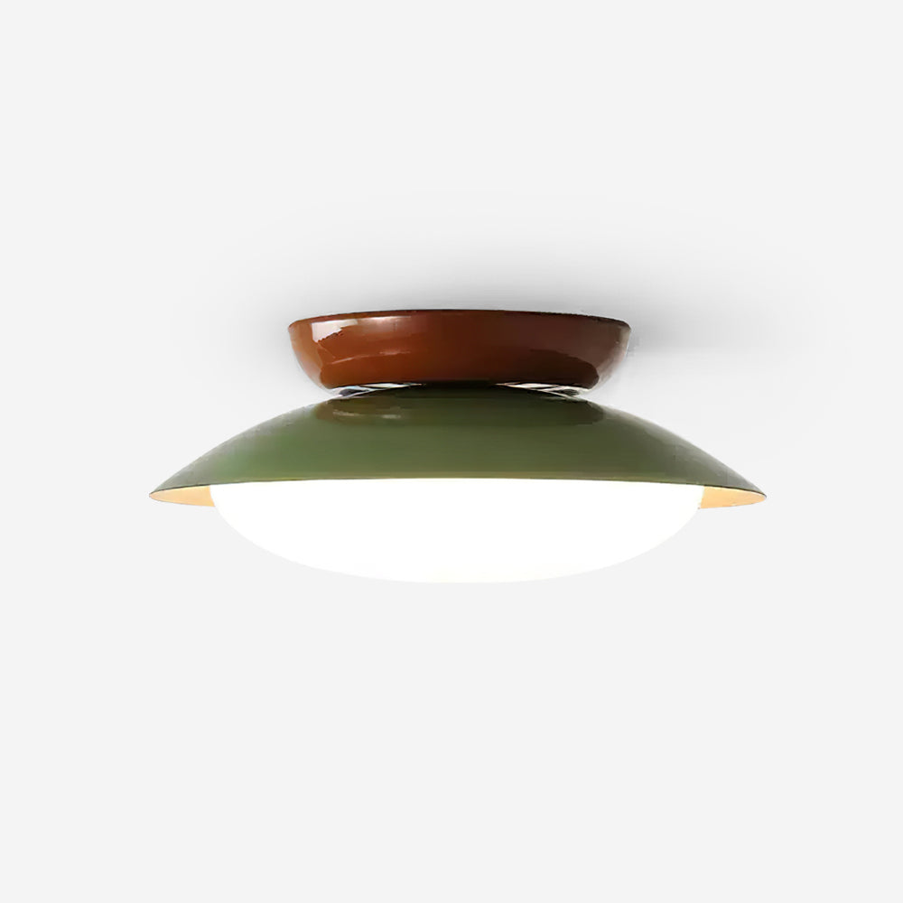 Ceiling Light Metal Dome 9.8 in LED Green Brown Bathroom Kitchen Flush Mount Fixture | Thomler
