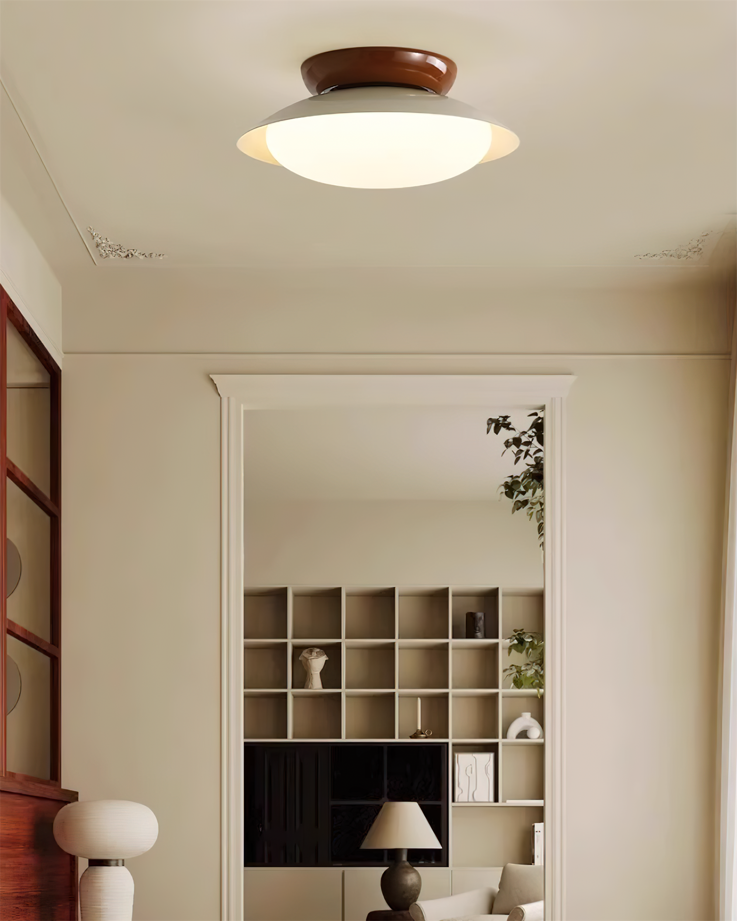 Ceiling Light Metal Dome 9.8 in LED Green Brown Bathroom Kitchen Flush Mount Fixture | Thomler