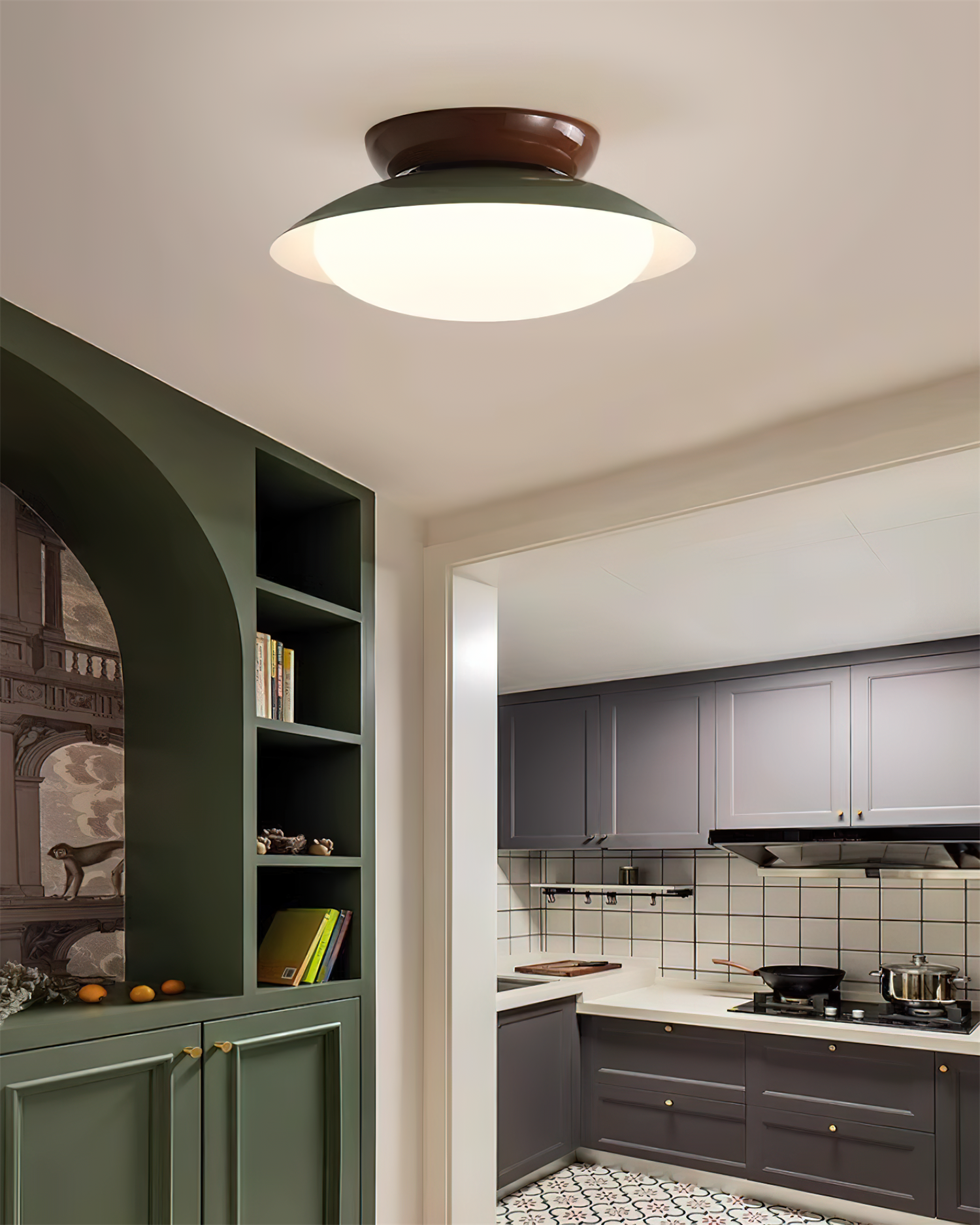 Ceiling Light Metal Dome 9.8 in LED Green Brown Bathroom Kitchen Flush Mount Fixture | Thomler
